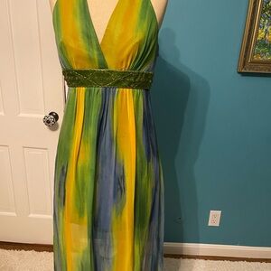 Laundry By Shelli Segal Yellow and Blue Maxi Dress